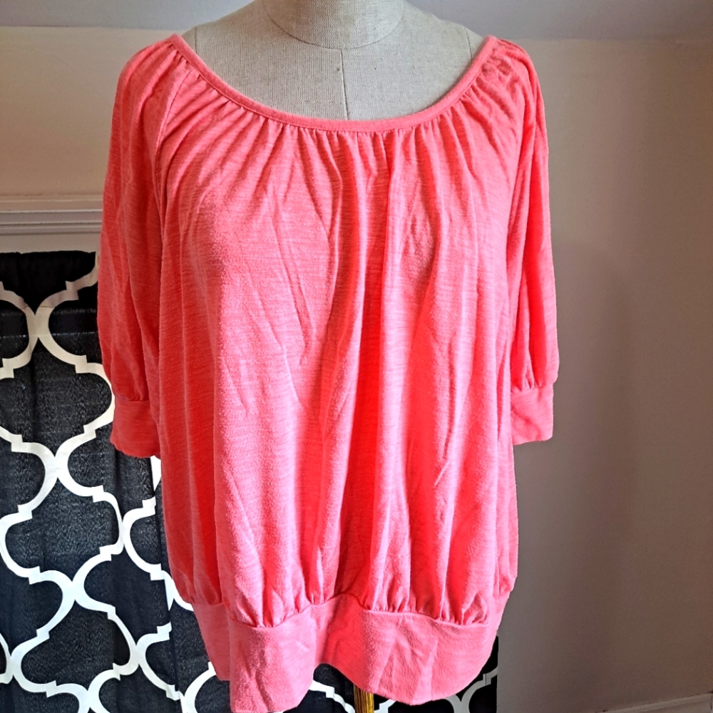 Pink 3/4 Sleeve Coral Pink Spring Top -Large, Charlotte Russe